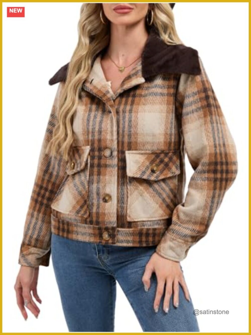 Women's Cropped Flannel Plaid Shacket Jacket Wool Blend Button Down Fall Winter